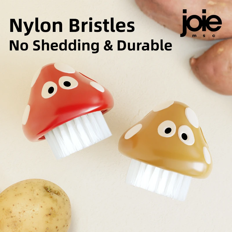 Joie-cepillo de cocina con forma de seta, cepillo para verduras, cepillo para patatas, bonito cepillo de cocina con cerdas de nailon, cepillo de limpieza, fregar platos y ollas