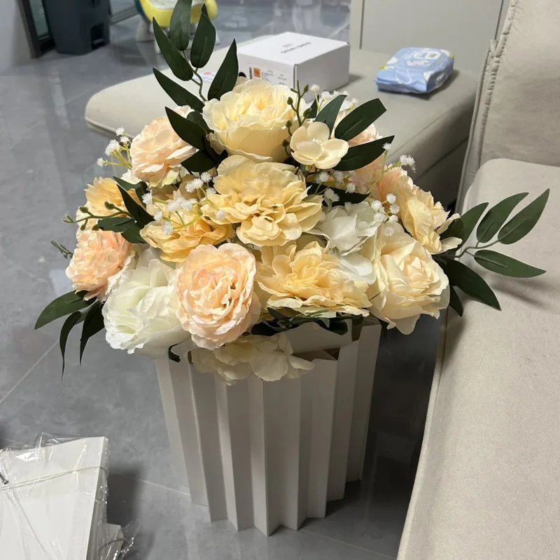 

Artificial Flower Rose Pompom Table Centerpiece Flower Ball Decor Wedding Backdrop Silk Floral Bouquet Decorate Photography Prop
