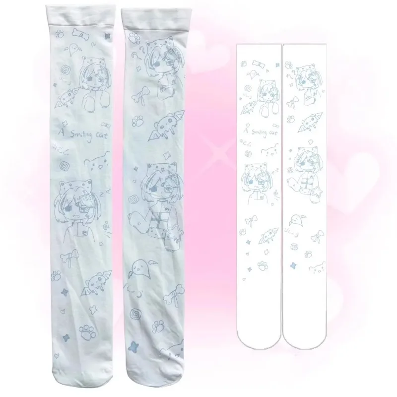 

Summer Thin Cartoon Print Subculture Stockings Kawaii Over The Knee Socks Sun Soft Sister Lolita Everything Stockings