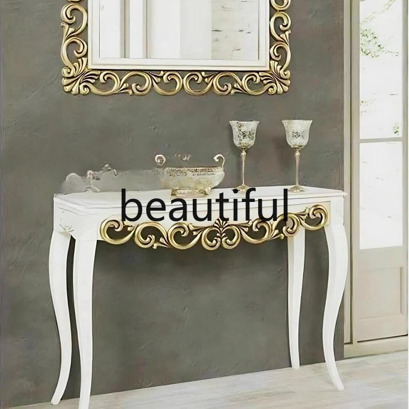 

Американский стиль, простой резной входной столик в европейском стиле, очень узкий стол для хранения, украшенный противоположной дверью.