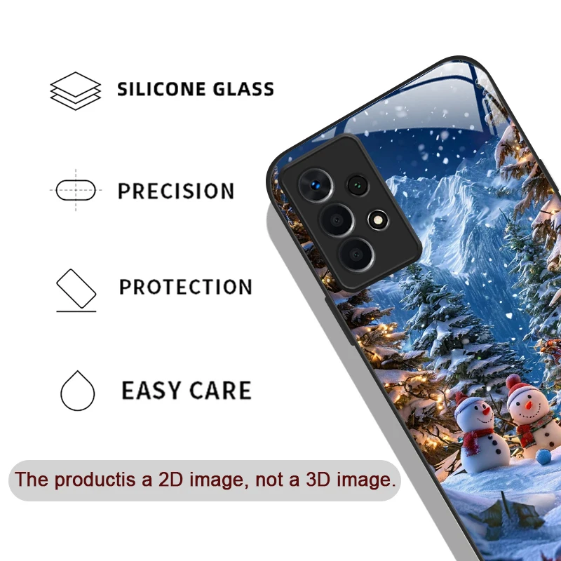 لطيف الشتاء ثلج شجرة عيد الميلاد نمط الزجاج المقسى قضية الهاتف لسامسونج غالاكسي A56 A55 A54 A53 A52 A36 A14 A15 5G غطاء
