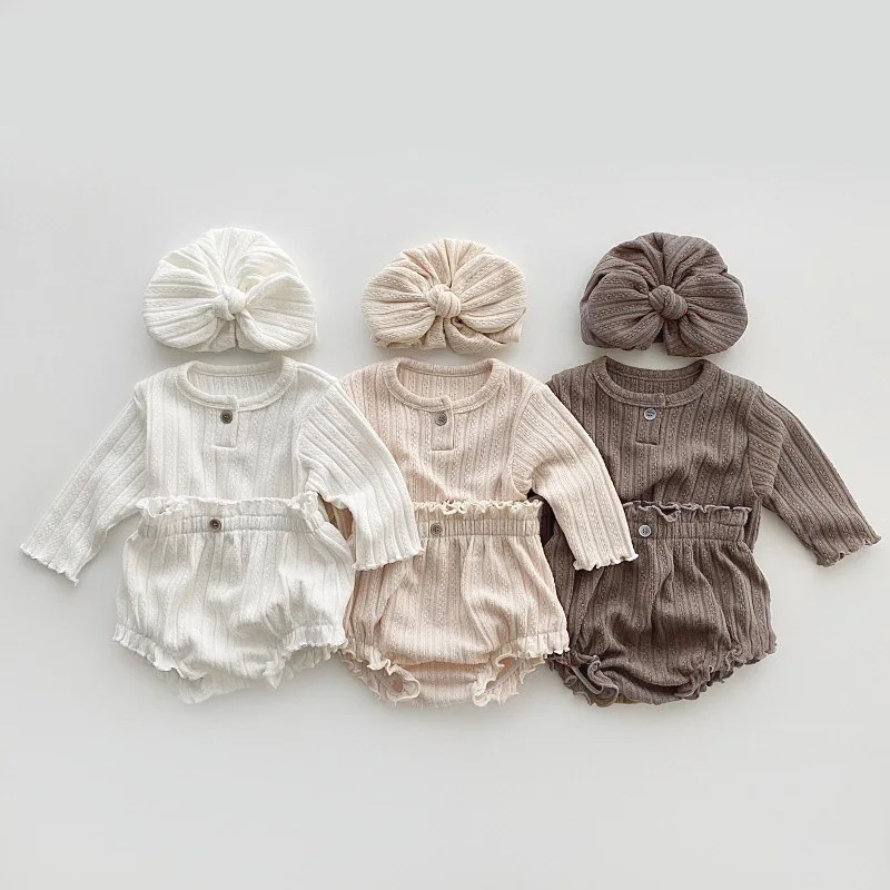 0-24M Newborn Kid Baby Boys Girls Clothes Set Cotton Long Sleeve T Shirt Top Shorts Set Cute Sweet New Born 2pcs Outfit Set