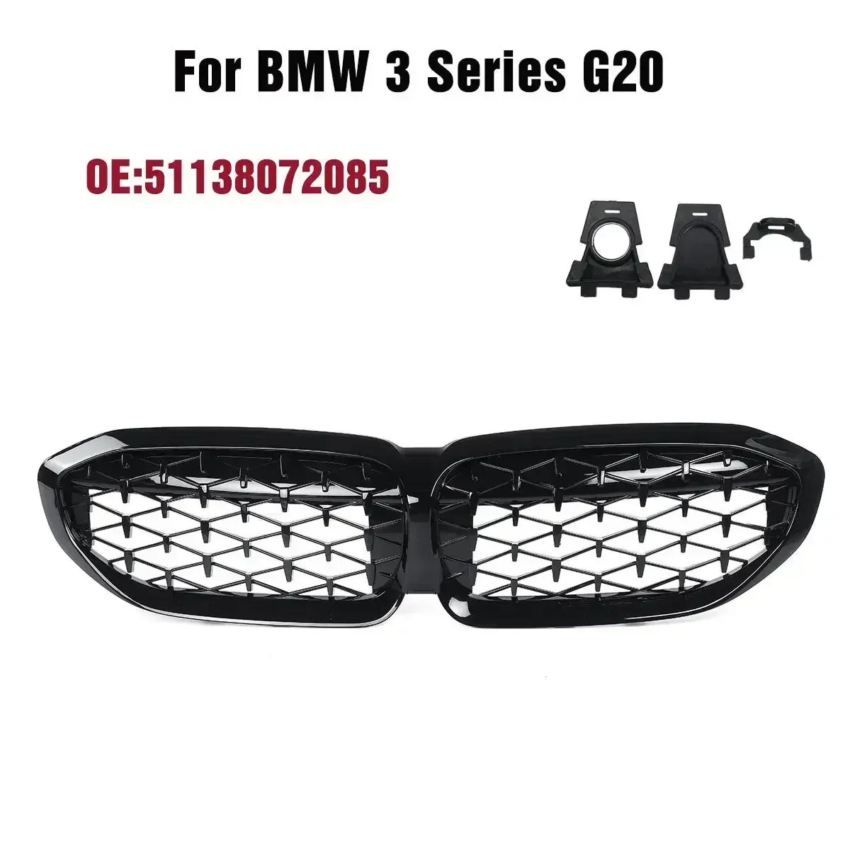 Car Front Bumper Kidney Grill Diamond Gloss Black Racing Grille For BMW 3 Series G20 G21 2019-2020 Accessiors Exterior Part