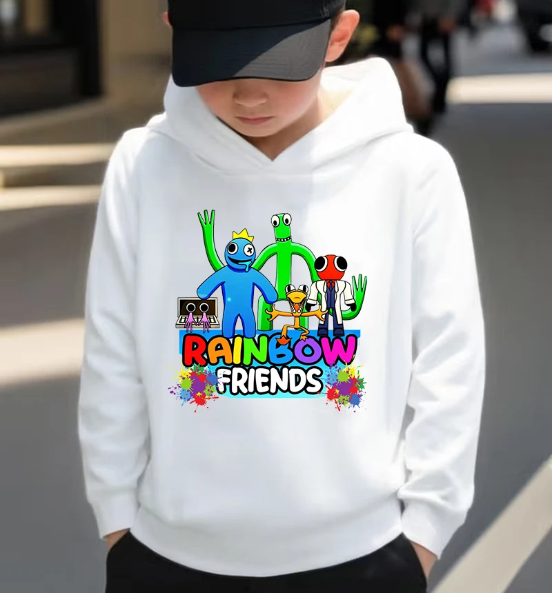 Funny Cartoon Rainbow Printed Hoodie Friends Game Boys Sweatshirt Autumn Fleece Harajuku Pullover Girls Casual Tops Kids Clothes