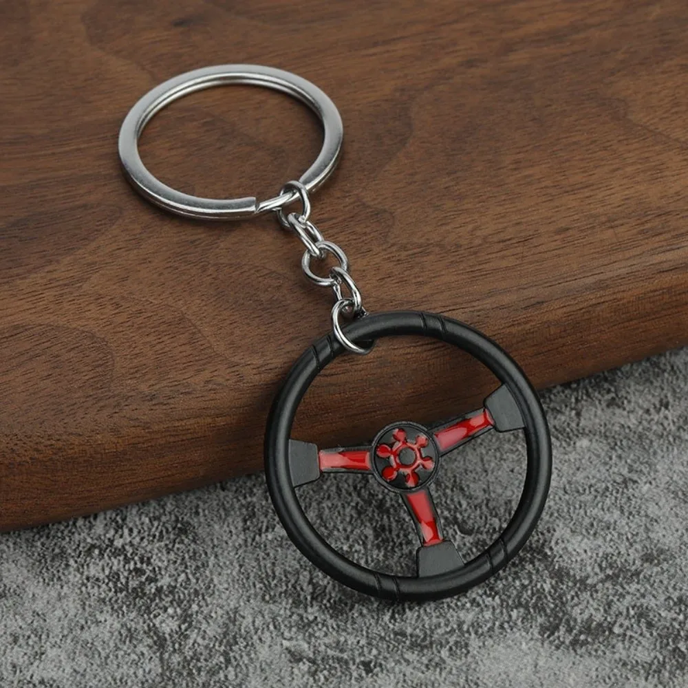 Auto Steering Wheel Steering Wheel Keychain Metal Material Pendant Style Racing Car Keychain Mini Size Metal Keyring