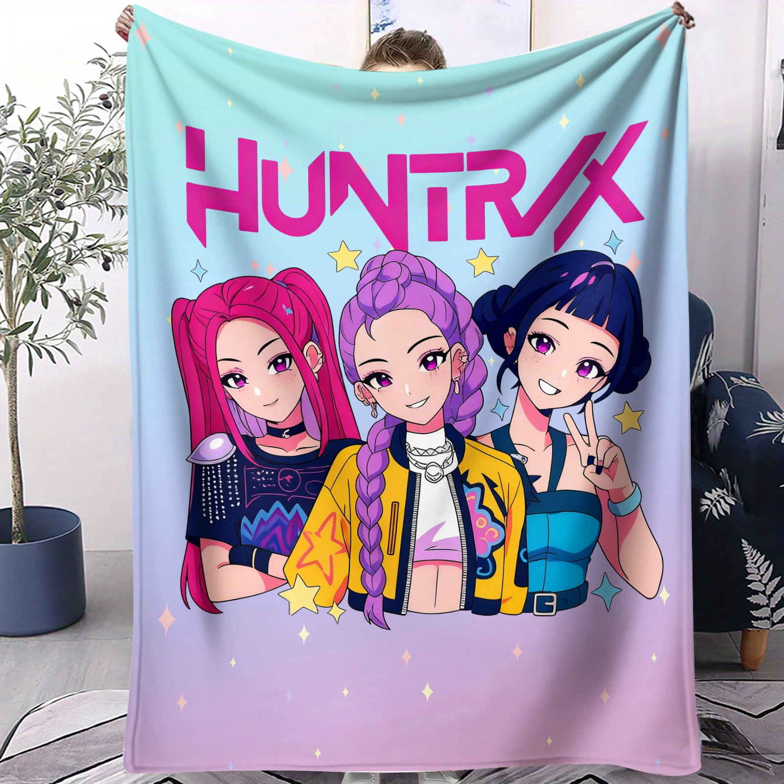 K-Pop Demon Hunters Huntrix couvertures douce moelleuse dessin animé couverture climatisation canapé sieste couverture adultes et enfants cadeaux de vacances