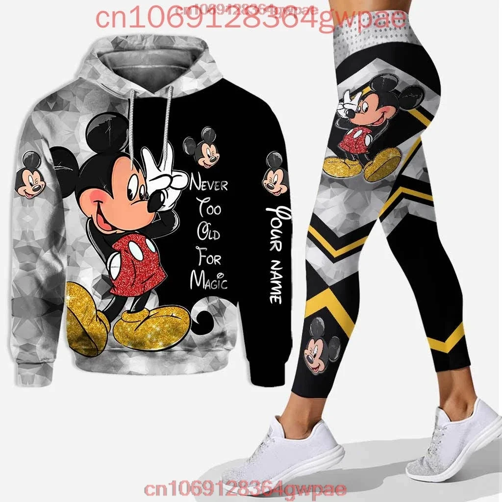 Mickey Mouse 3D Hoodie and Leggings Set For Women's Disney Minnie Yoga Pants Sweatpants Fashion Casual Leggings Track Suit