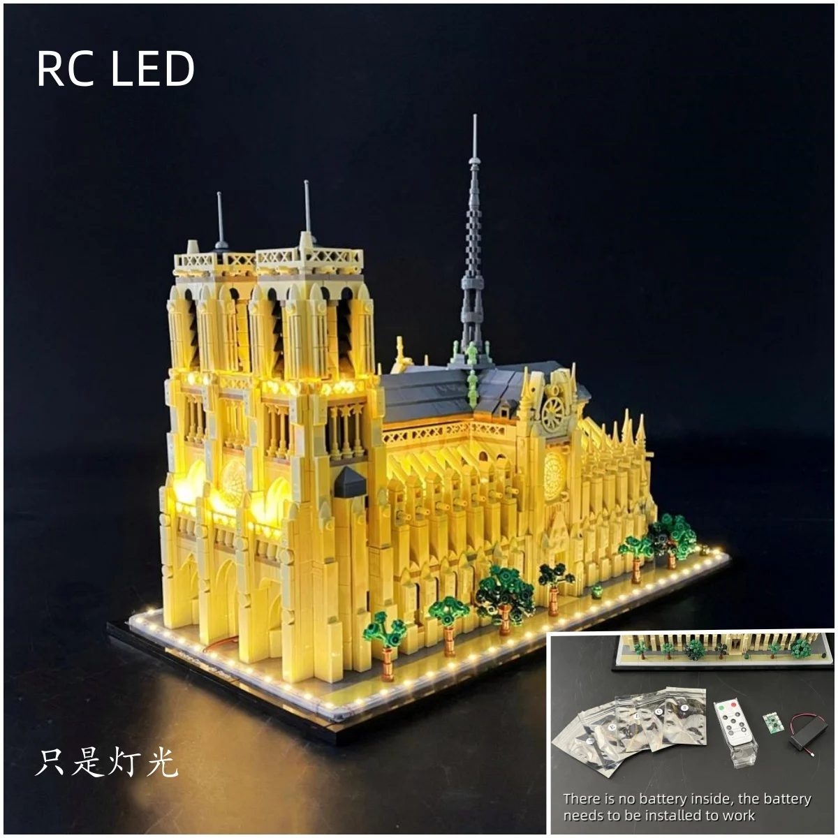 

Радиоуправляемый светодиодный фонарь для Notre-Dame De Paris, совместимый с 21061, без строительных блоков, просто светодиодный комплект для Рождества и Хэллоуина