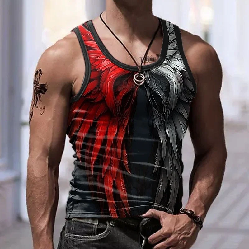 Feather Wings Pattern 3D Print Tank Top For Men Vintage Street Harajuku Personality Sleeveless Top Summer Fashion Y2K Tee Vest
