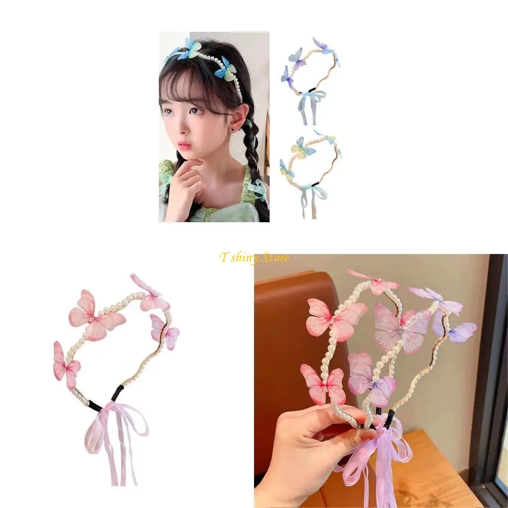

N58F Proms Crowns Hair Hoop for Queen Pearls Birthday Pearls Elegant Photo Props