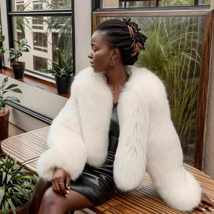 

Самая продаваемая женская зимняя эко-пуховая куртка с круглым вырезом и открытой строчкой из искусственного меха для женщин, повседневная женская шуба в стиле минимализма