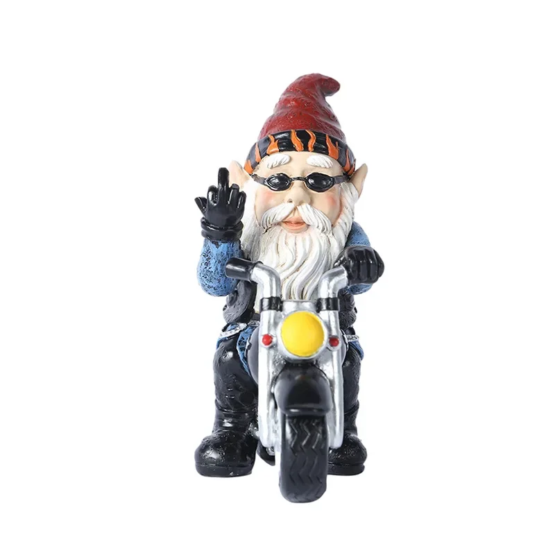 

Dwarf Motorcycle Riding Statue White Beard Gnome Sculpture Resin Crafts Outdoor Yard Lawn Ornament Garden Decor Home Decoration