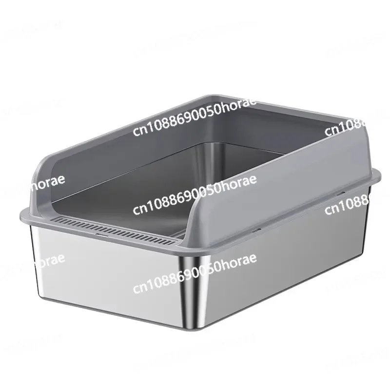 Stainless Steel Cat Litter Box, Open High Fence, Oversized Splash Proof, Deepened Semi Enclosed Cat Toilet