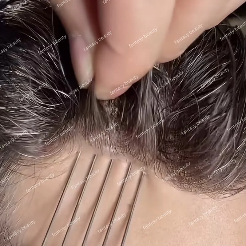 

Men's Capillary Prosthesis Invisible 0.03mm Ultra Thin Skin natural hairline Wig Indian Human Hair System Men Toupee Hairpiece