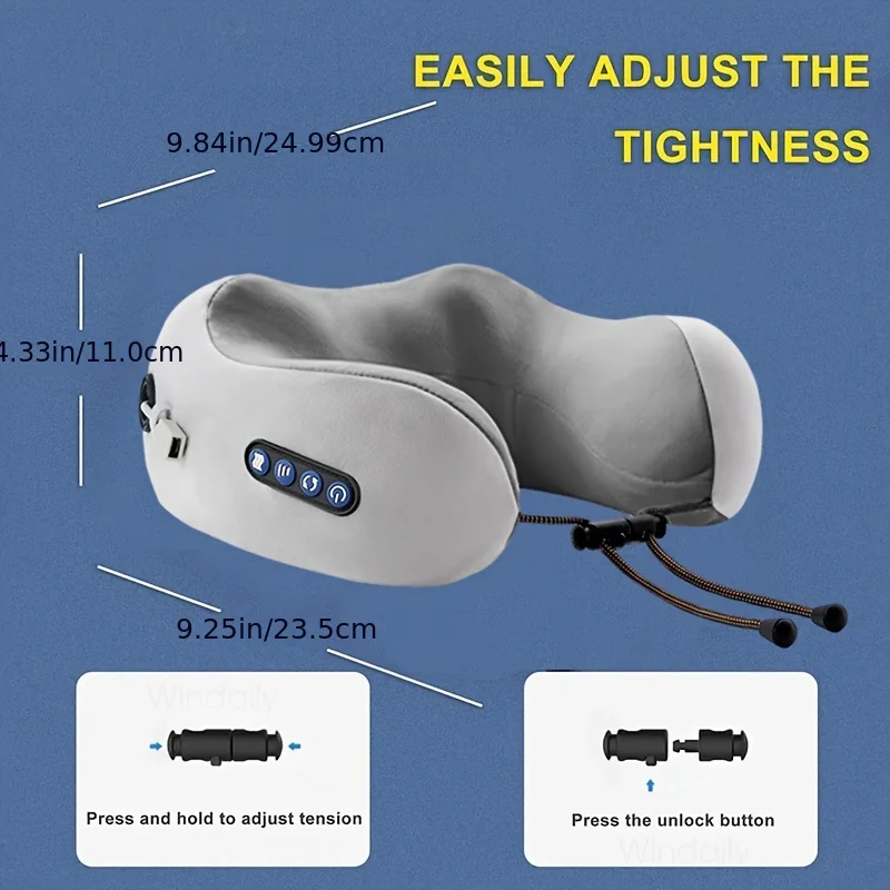 Ultiem reisnekkussen met stimulator - Kalmerende stimulator, therapeutische warmte, ergonomisch traagschuim voor verlichting van nekpijn, advertentie