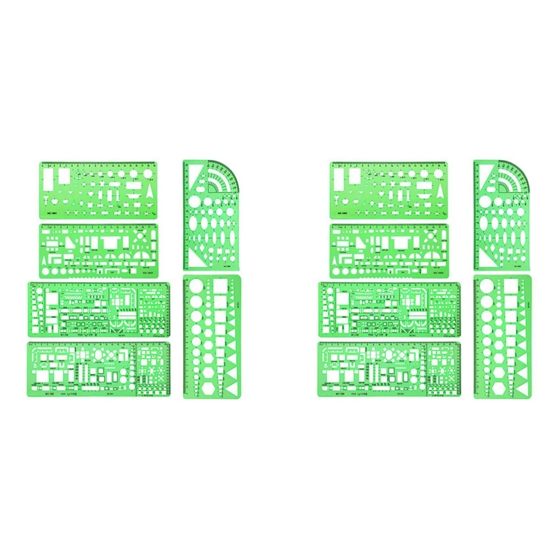 12 Pieces Plastic Measuring Templates Building Formwork Stencils Geometric Drawing Rulers For Office And School,Green-AC47