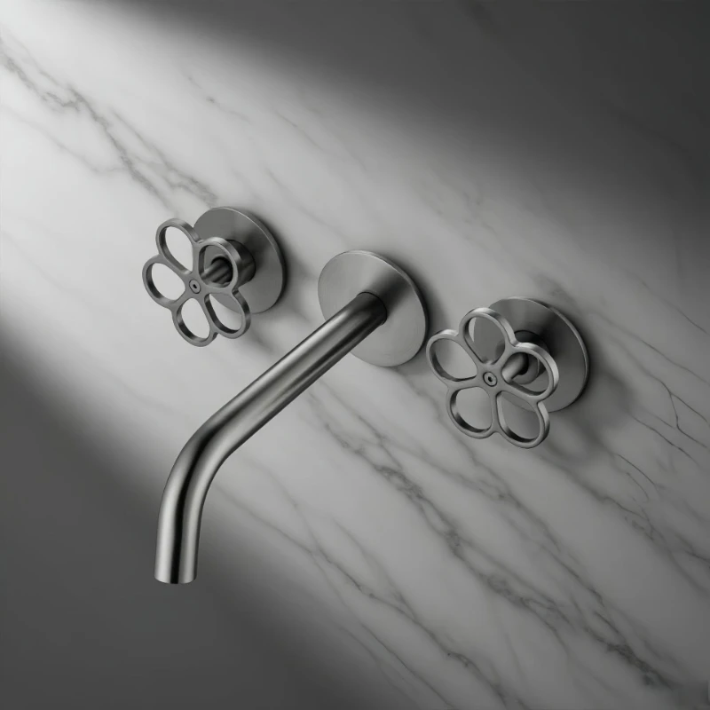 Little Red Flower Splash-Proof Wall-Mounted Hidden Plum Blossom Handle Non-Slip High-End Bathroom Basin Faucet Simple Style