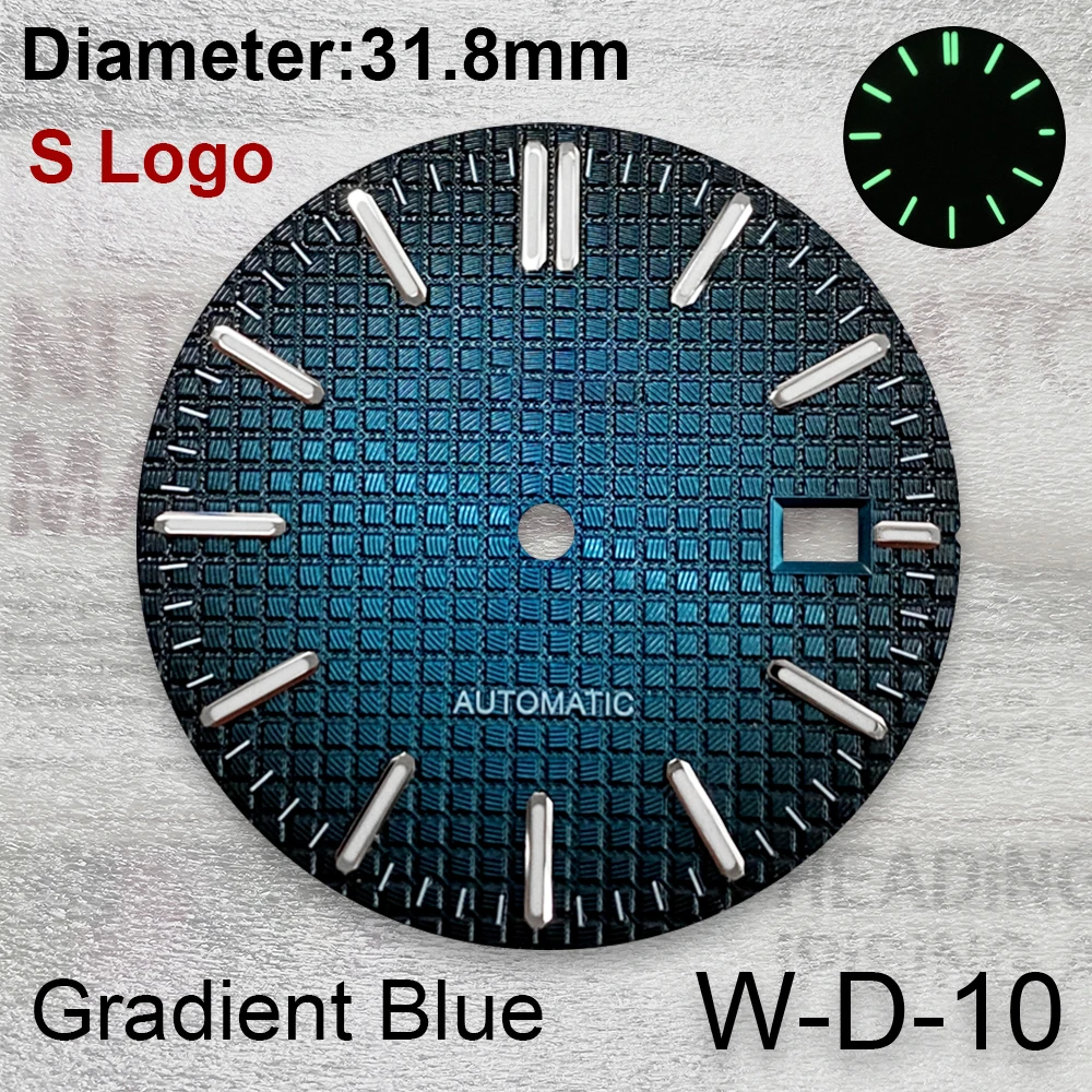 Esfera con logotipo S de 31,8mm adecuada para movimiento japonés NH35/NH36, accesorios de modificación de reloj luminosos verdes de alta calidad