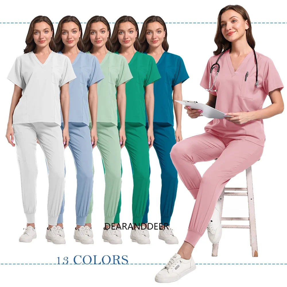 Solid color unisex short-sleeved pharmacy nurse uniform, hospital doctor's workwear, dental beauty salon surgical medical set