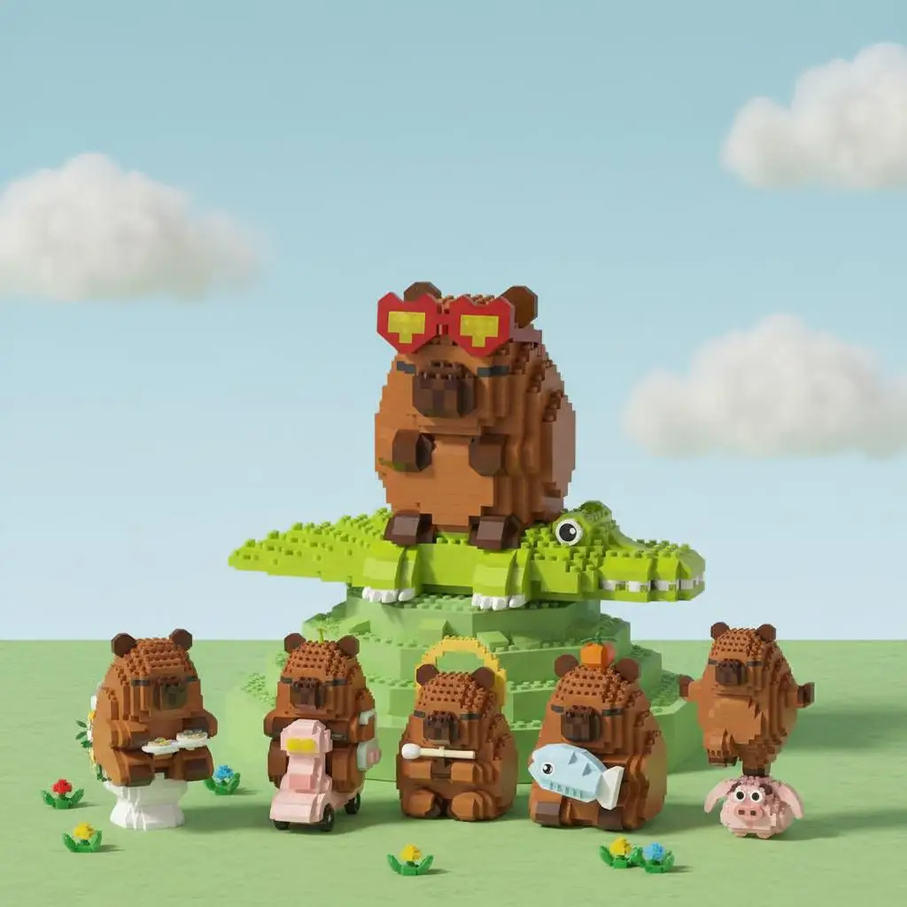 

Lovely Cartoon Animals Nanobricks Capybara Micro Diamond Block Construction Model Building Bricks Educational Toys For Kids Gift