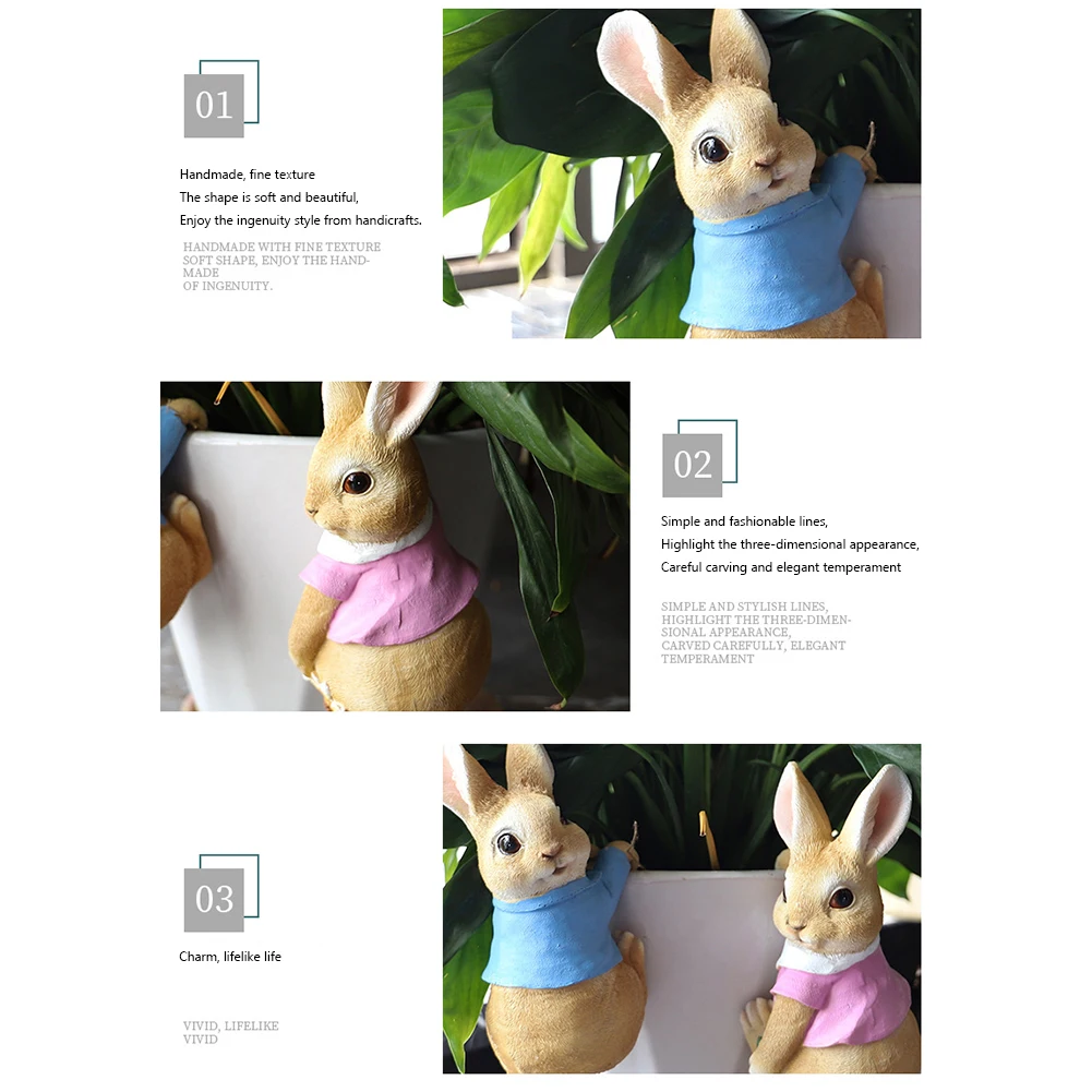 Cute Rabbit Figurine Decoration Garden Supplies Resin Flower Pot Pendant Craft Handicraft Perfect Gifts for Garden Flowers Pot