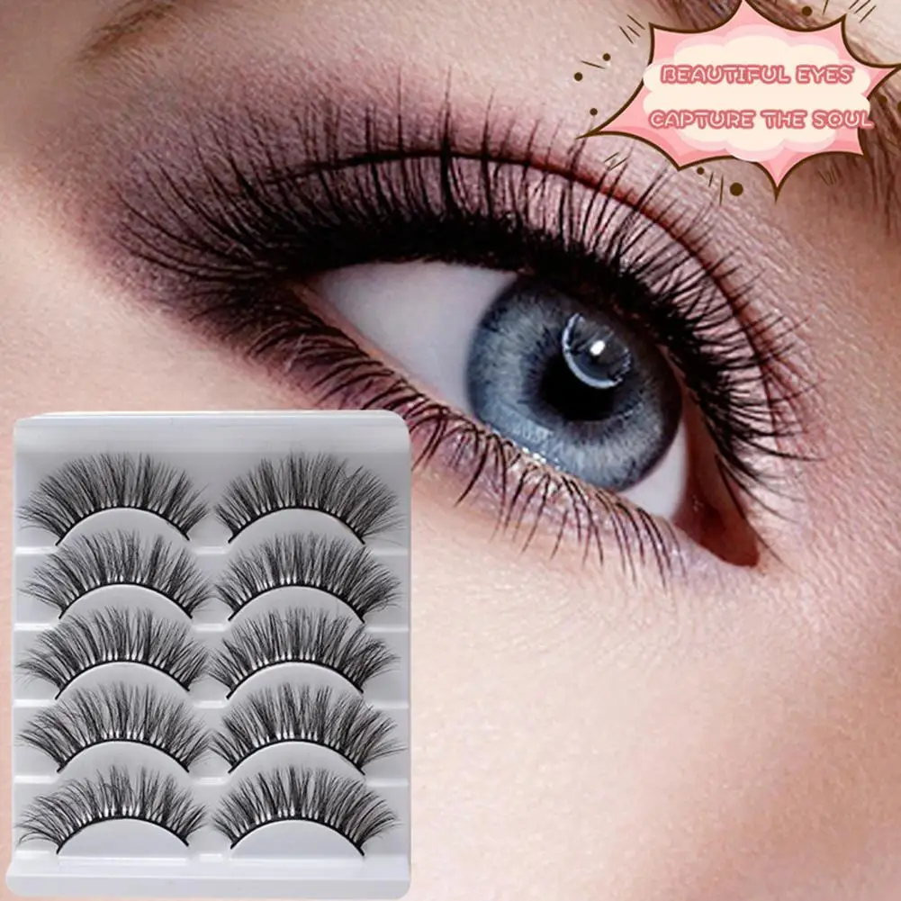 5 Pairs False Eyelashes All-match Natural Long 3D Mink Lashes Curling Fake Eye Lashes Makeup Tool for Party