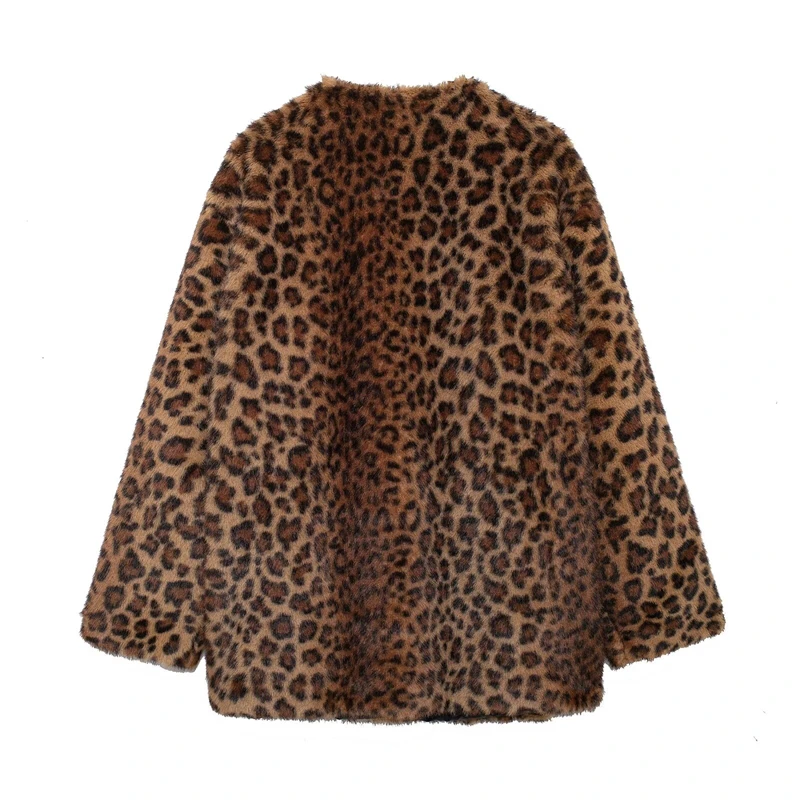 KEYANKETIAN Autumn/Winter New Women's Leopard print faux fur coat Retro style Covered Button Loose Thick Warm Greatcoat Blazer