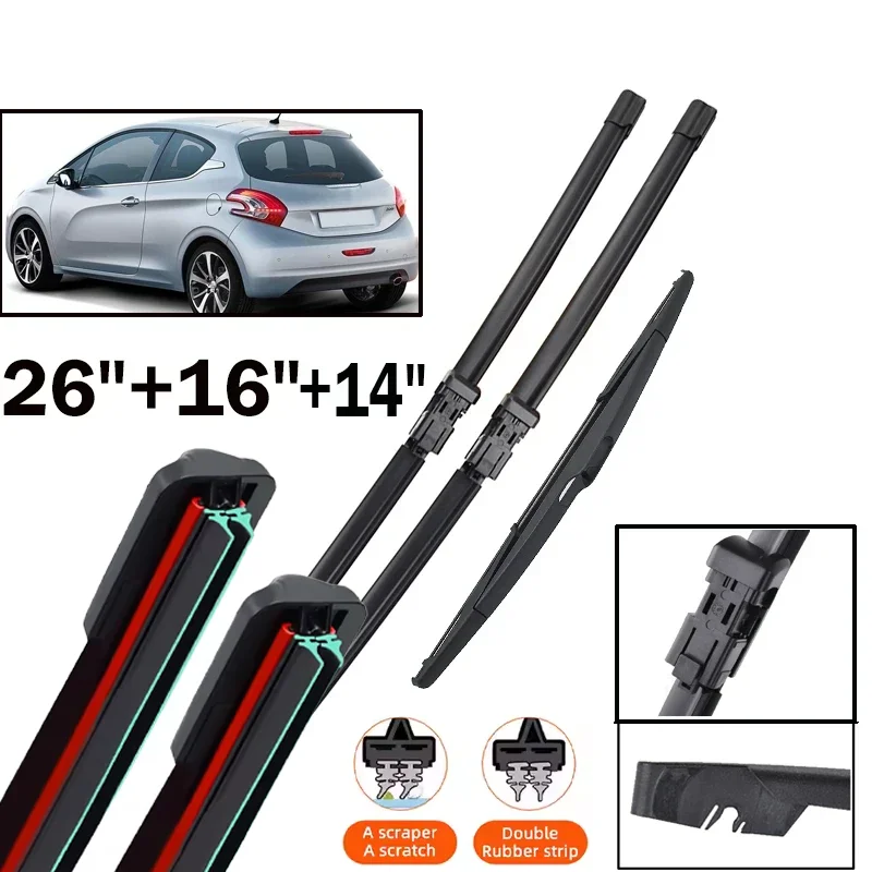 

RHD LHD Front And Rear Wiper Blades For Peugeot 208 2012-2017 Windscreen Wipers Car Accessories Rubber