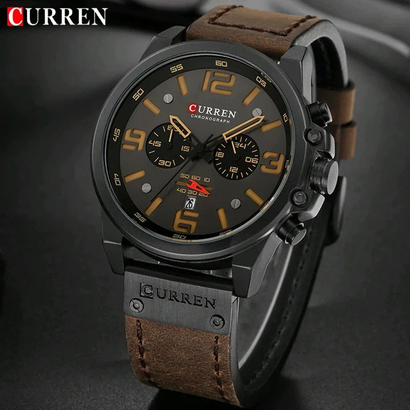 Luxury Brand Quartz Watch Mens CURREN 8314 Military Waterproof Leather Strap Sport Men Watches Fashion Casual Male Clock