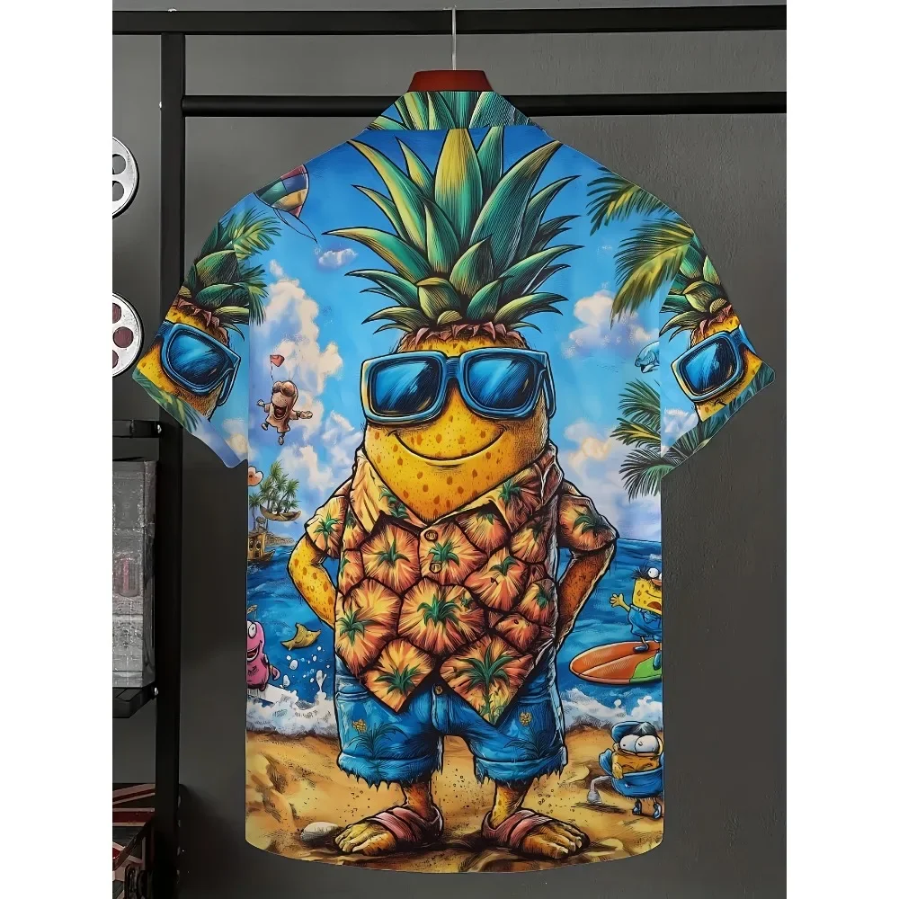 Pineapple 3D Print Sport Men Women Vacation Hawaiian Shirt Outdoor Casual Loose Comfort Trendy Fun Beach Short-sleeve Top Summer