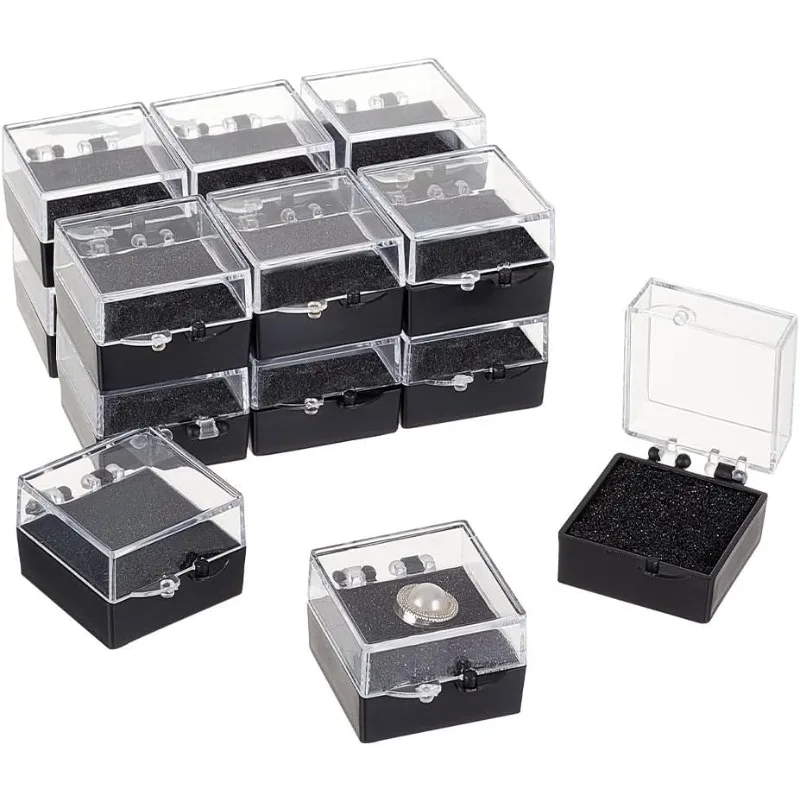 

16Pcs Clear Plastic Gift Box For Pin 1.1x1.1x0.4 Inch Black Small Presentation Boxes for Badge Clear Lapel Pin Presentation