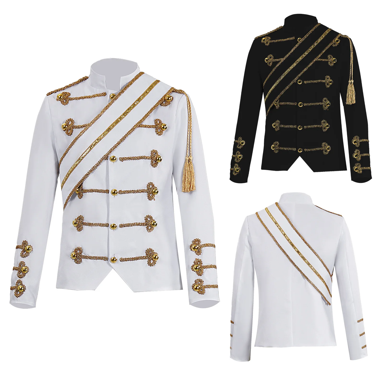 

Male Black Sequined European Court Style Stylist Men's Wear Nightclub DJ Gold-embroidered Performance Costume Military Uniform