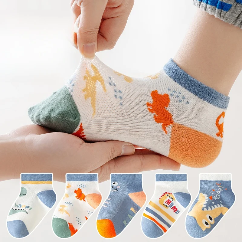 10pairs Children's Socks Thin Cotton Socks Breathable Short Socks Unisex Wear Cute Girls Socks Cartoon Boys Socks