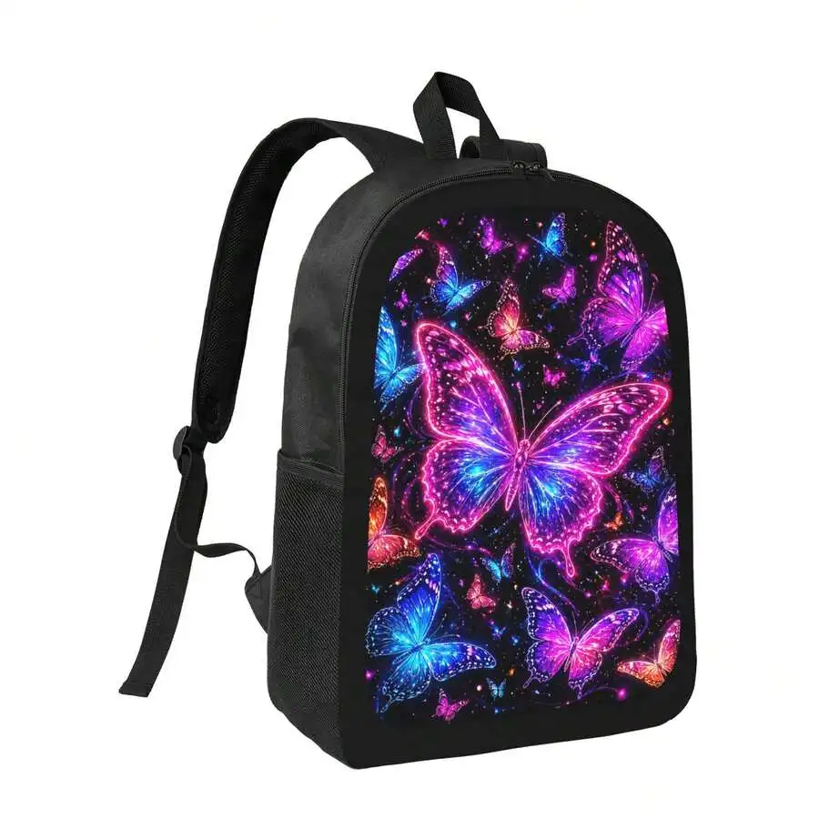 

Neon Butterfly Print Backpack Stylish Casual Lightweight Daypack For Adults