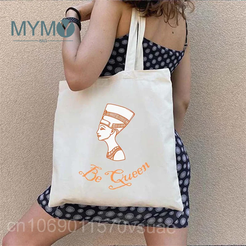 Egypt Landscape Printed Shoulder Bags for Women Vintage Totem Pharaoh Canvas Shopping Canvas Casual Tote Bags Reusable Handbag