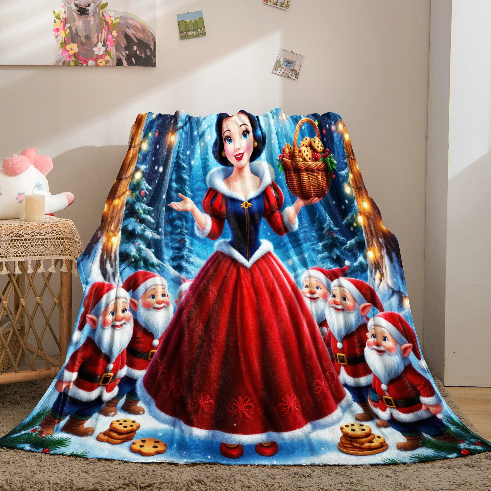 عيد الميلاد سنو وايت الأميرة وحورية البحر الصغيرة أرييل الفانيلا بطانية مروحة هدية مناسبة للمنزل الترفيه التخييم السفر #3