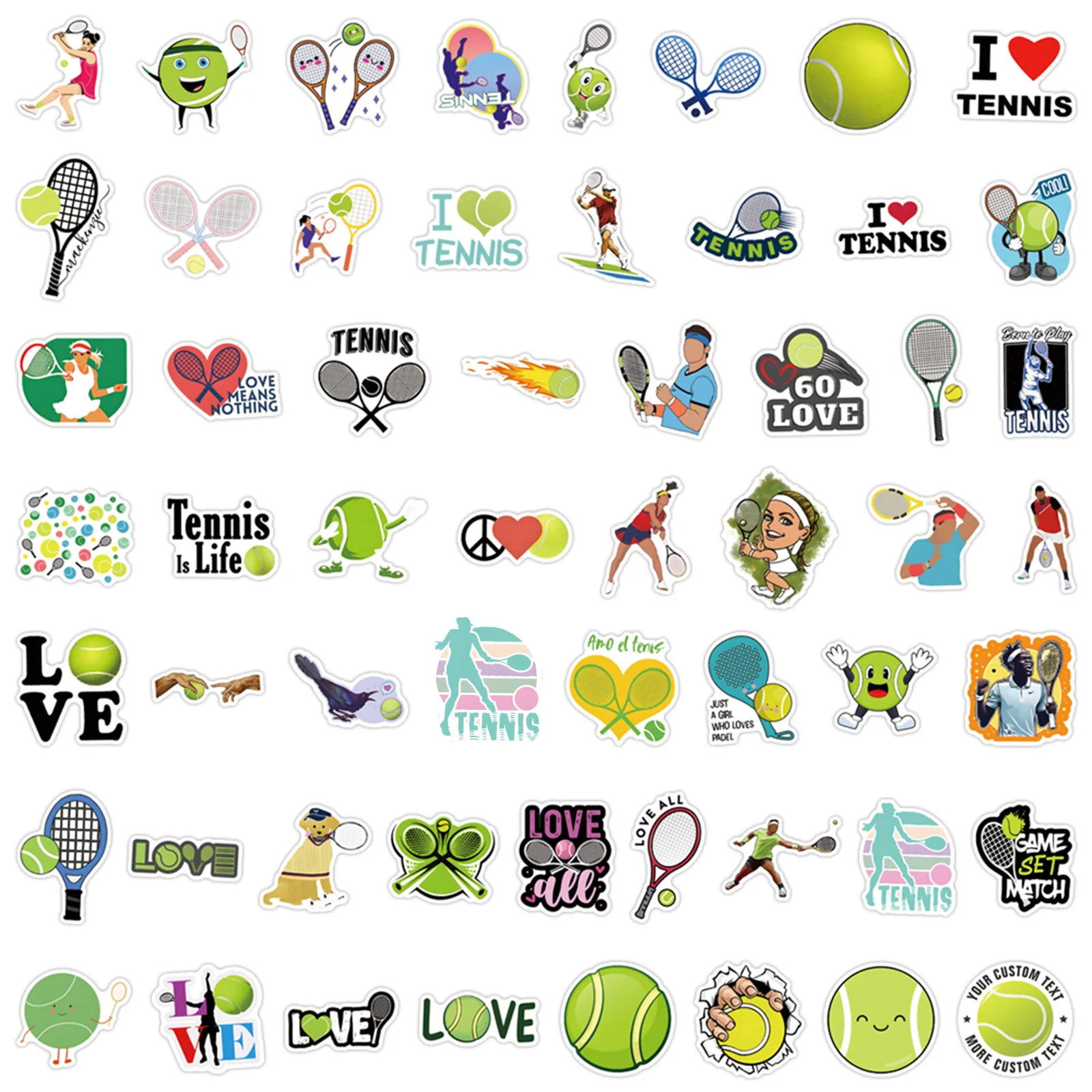 10/55/110PCS Tennis Doodle Cartoon Stickers Ball Sports Decorative Skateboard Luggage Helmet Waterproof Stickers Kids Toy