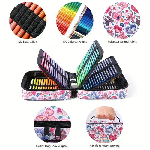 Imagen 2 del producto Estuche para lápices de colores con 50/72/120 ranuras, estuche para lápices de gran capacidad, organizador de bolígrafos de Gel con cremallera, portátil, adecuado, 1 ud.