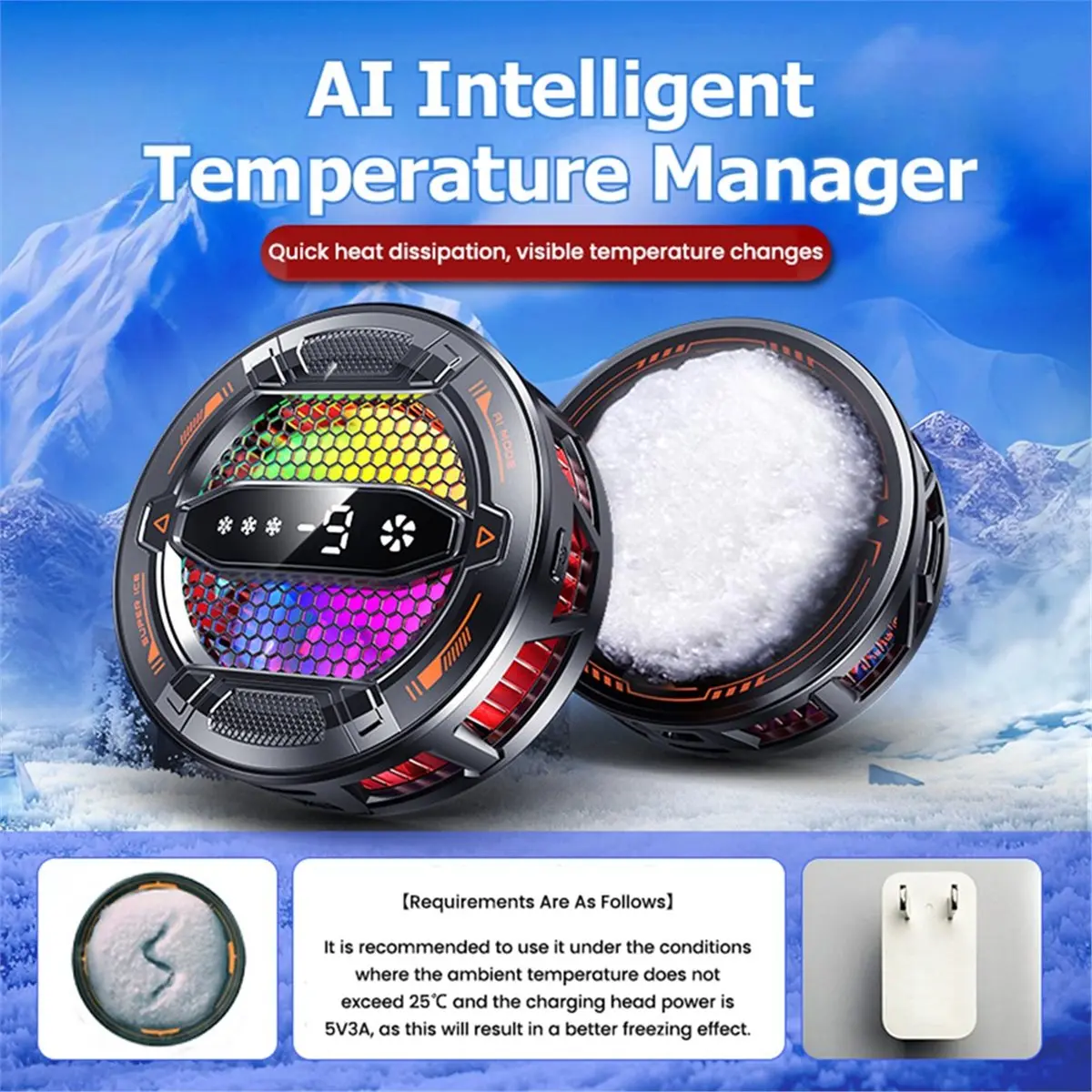 15W Mobile Phone Cooler Magnetic Semiconductor Cooling Radiator AI Intelligent Refrigeration Freeze for Universal