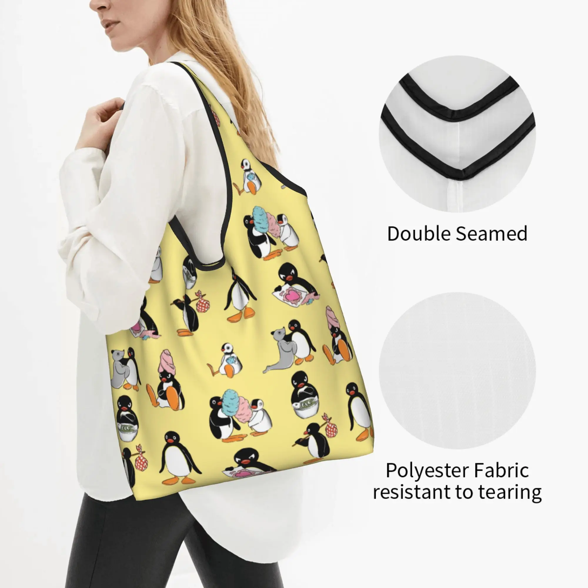 Cute Printing Penguin Cartoon Manga Tote Shopping Bags Portable Shopper Shoulder Comic Handbag