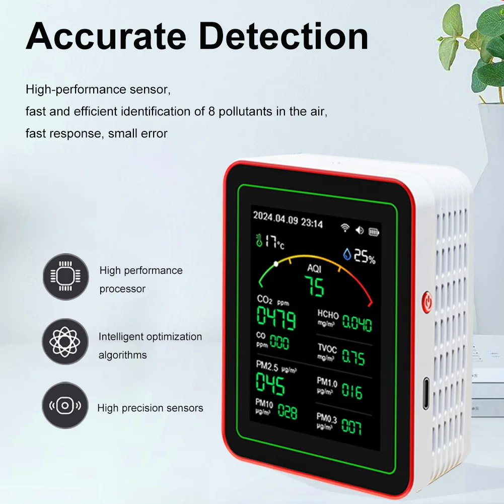 Tuya WiFi 15-in-1 Air Quality Detector TFT Display Portable AQI PM0.3 PM1.0 PM2.5 PM10 Tester Household CO CO2 TVOC HCHO Tester