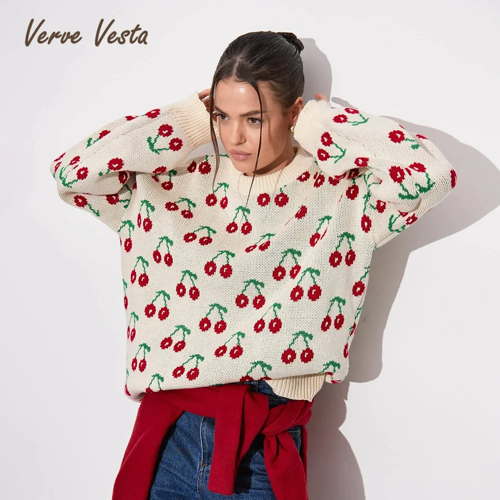 

Женский милый вязаный свитер Verve Vesta - свободный джемпер с длинными рукавами, винтажный осенне-зимний топ в стиле Y2K