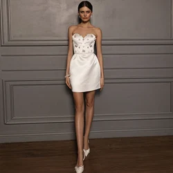 Customized Mini Wedding Dresses for Women Bride Ivory Satin Crystal Short Wedding Gowns Sweetheart Column Luxury Bridal Dress
