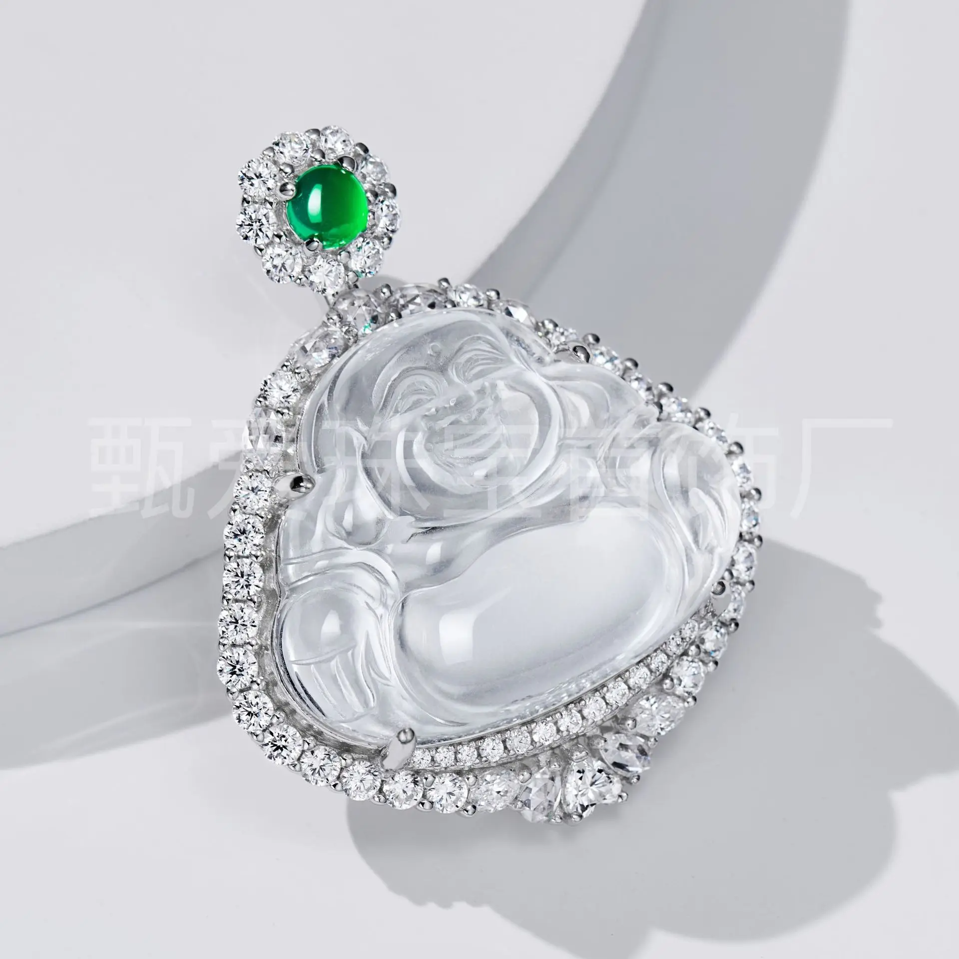 Factory Direct Sales 925 Silver Inlaid Green Top Bead Water Foam Jade Buddha New Chinese Ice Jade Pendant Jewelry Wholesale