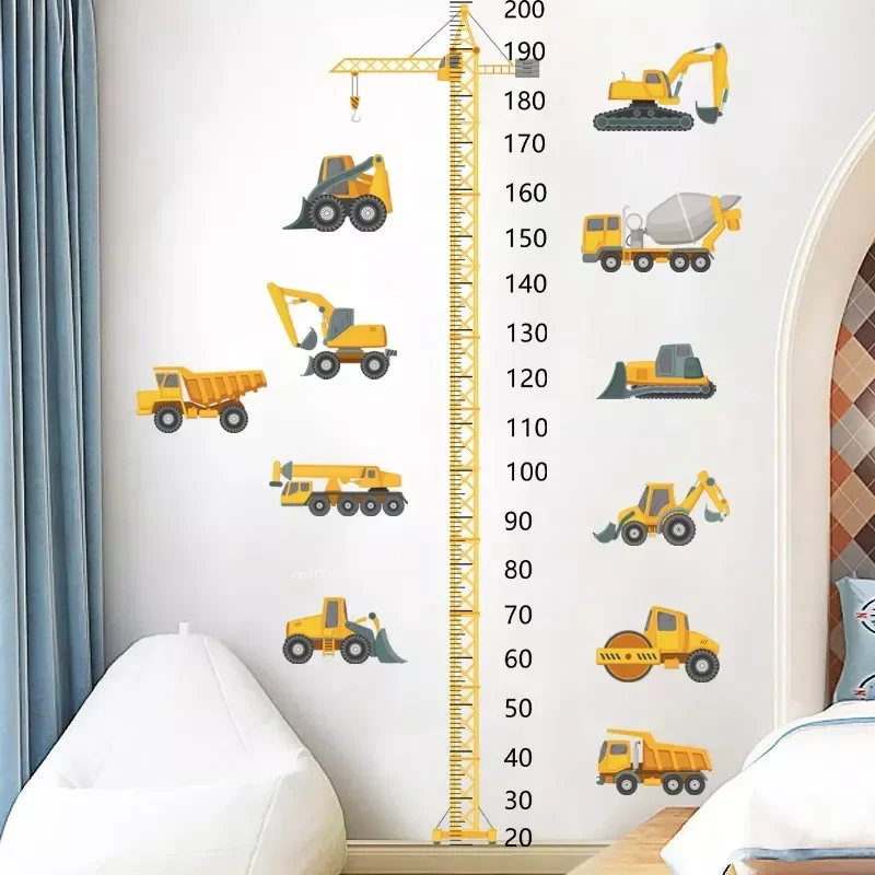 Height Stickers Construction Vehicle Tower Crane for Kids Room Kindergarten Baby Measuring Height Ruler Wall Stickers Boys Gift