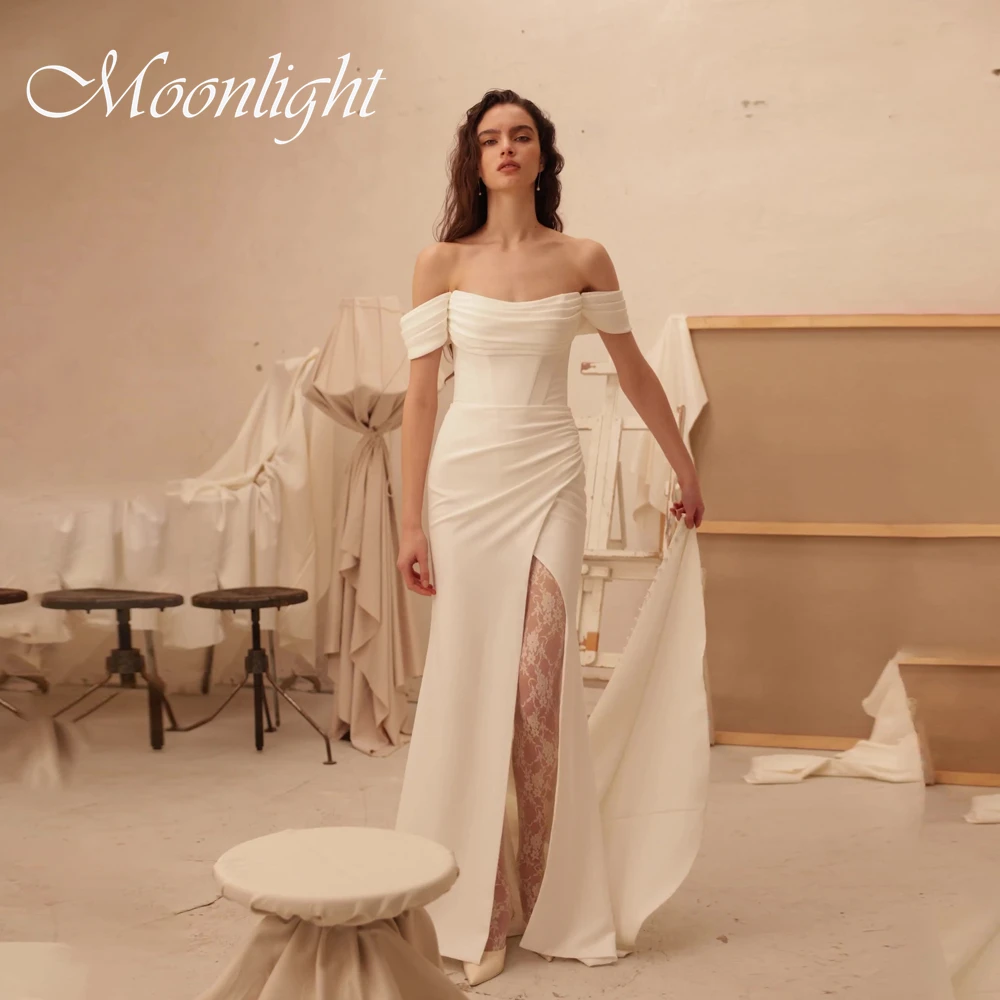 

Elegant Lace Off The Shoulder Mermaid Wedding Dresses Pleat Open Back High Side Split Bridal Gown Vestidos De Novia Customized