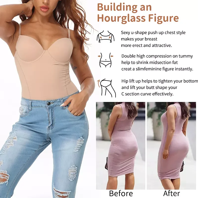 Body Shaper for Women Tummy Control Shapewear Bodysuit Waist Trainer Fajas One Piece Built-In Bra Jumpsuit Tops Slim Underwear