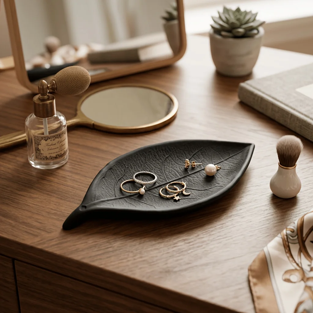 Minimalistische 3D-Blatt-Schmuckschale, Dekoratives Schmucktablett für Ringe, Halsketten & Armbänder, Eleganter Desktop-Organizer