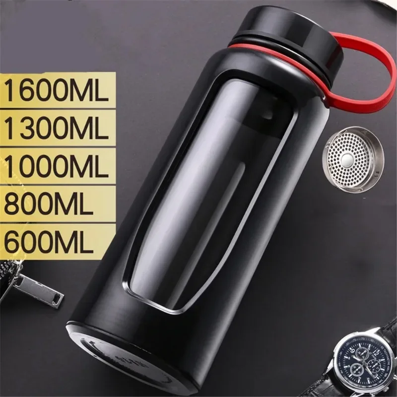 Glass Bottle Water Bottle 1000Ml Glass Water Bottle Thermos  Flask Sport Glass Bottles Bike Cup Double Bottom Thermos