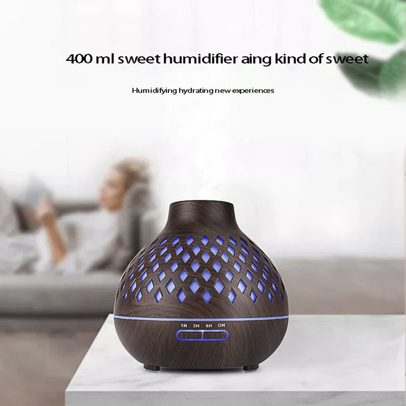 Diffuser Aroma minyak esensial 400Ml, penyebar Aroma serat kayu dengan pengatur waktu dingin untuk rumah kamar tidur bayi